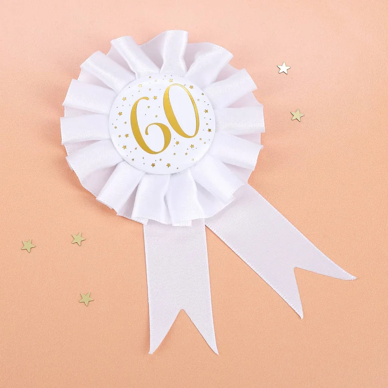 Glückwunsch-Rosette in weiß zum 60. Geburtstag