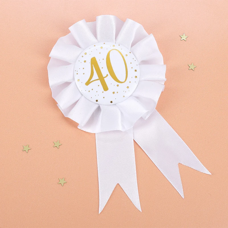 Glückwunsch-Rosette in weiß zum 40. Geburtstag