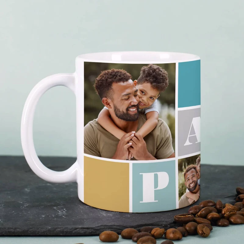 Fototasse für Papas mit 4 Lieblingsfotos bedruckt