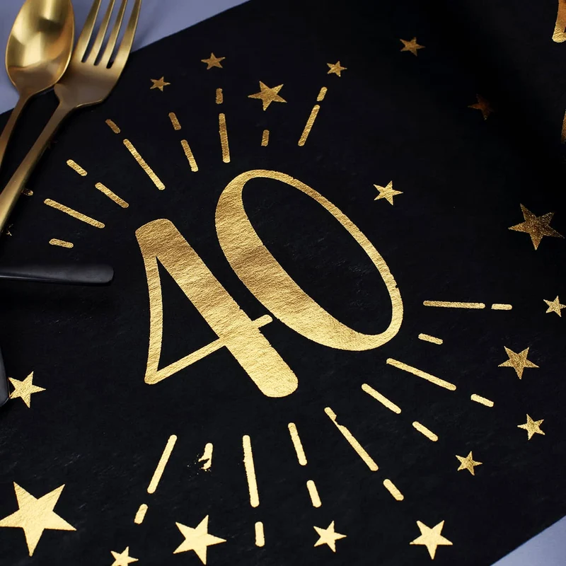 Tischläufer aus Vlies zum 40. Geburtstag - schwarz/gold