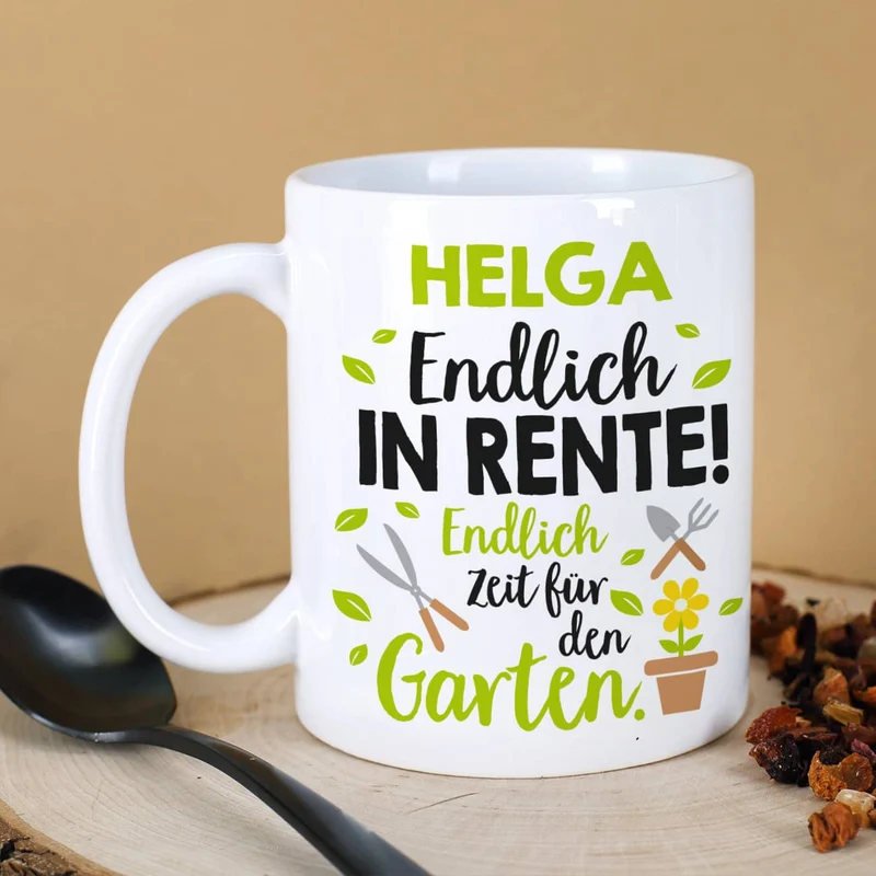Endlich in Rente! - Tasse für Gärtner mit Wunschname