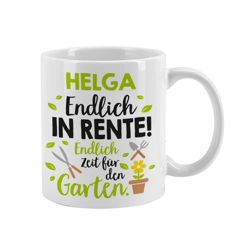 Endlich in Rente! - Tasse für Gärtner mit Wunschname