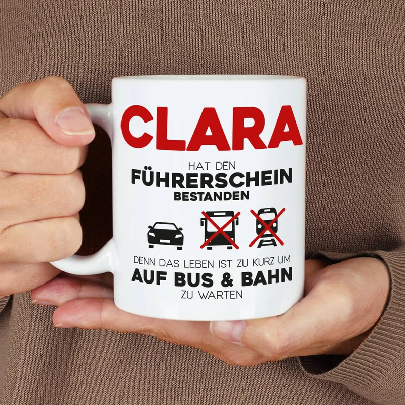 Führerschein bestanden - Tasse mit Name persönlich bedruckt