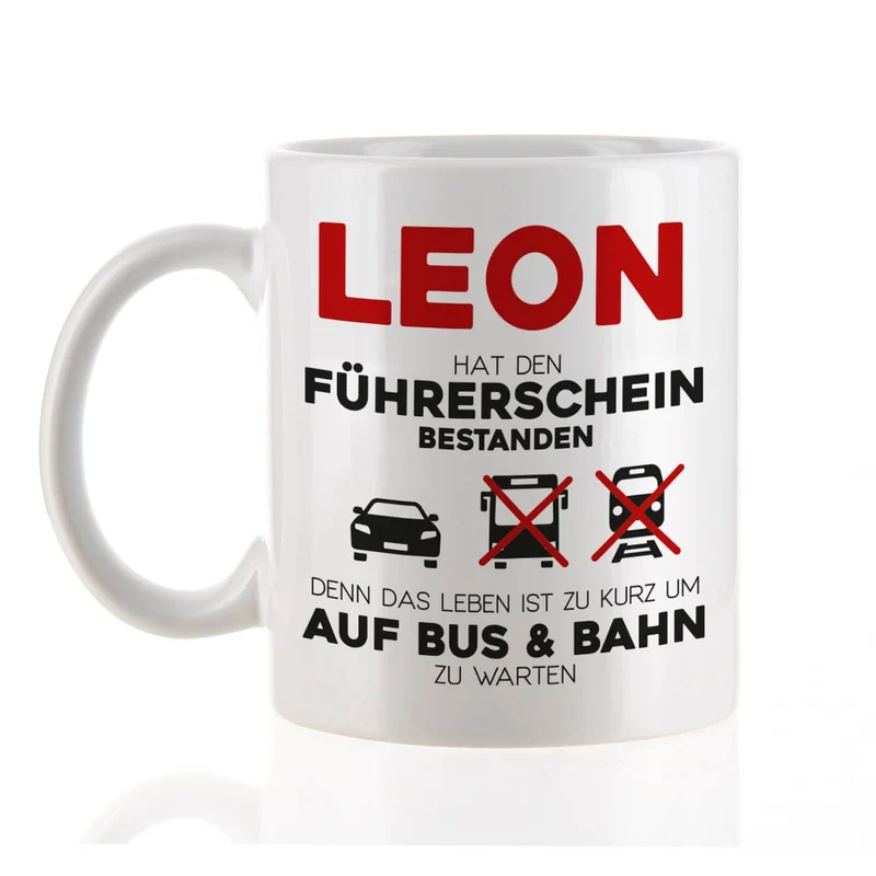 Führerschein bestanden - Tasse mit Name persönlich bedruckt
