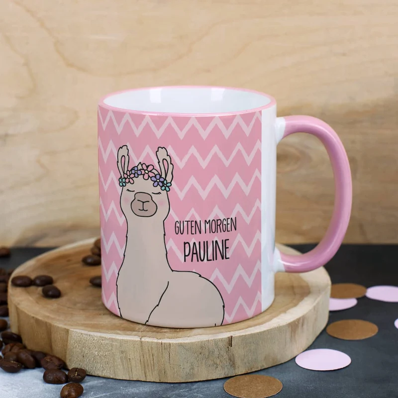 Lama-Tasse mit Ihrem Wunschtext und Namen