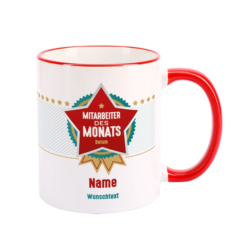 Mitarbeiter des Monats - Tasse mit Name, Datum und Wunschtext