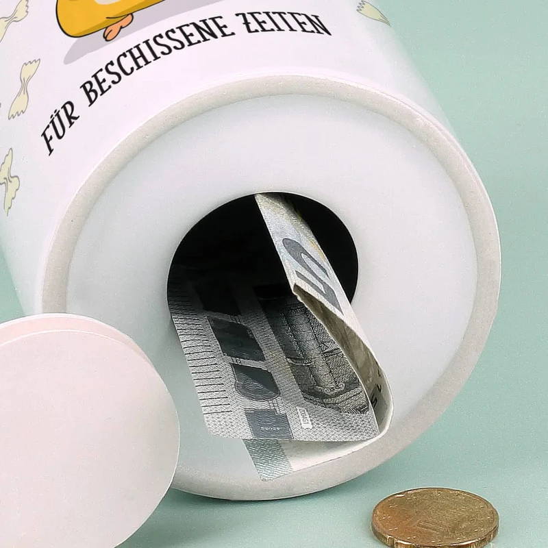 Hamster - Spardose bedruckt mit Klopapier, Nudeln und Wunschtext