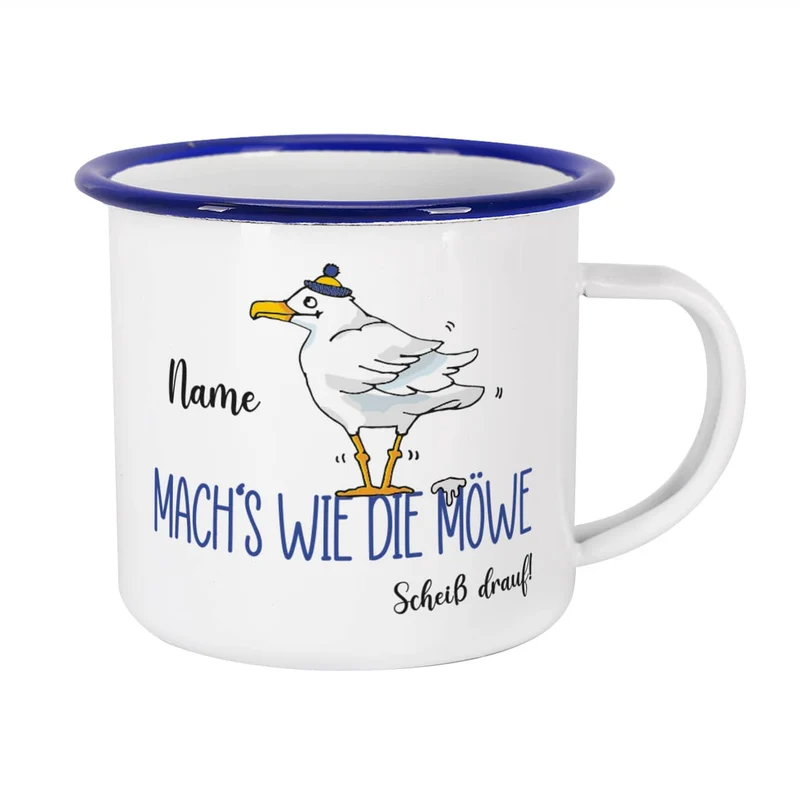 Mach's wie die Möwe... Emaille-Tasse mit Name