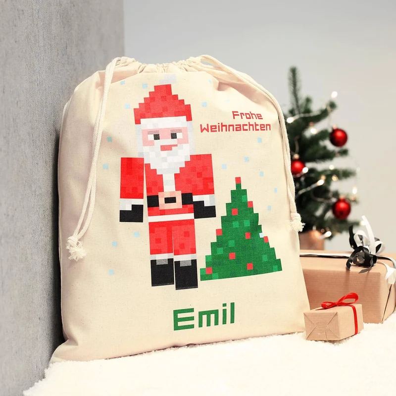 Weihnachtsmann Geschenkesack im Pixeldesign