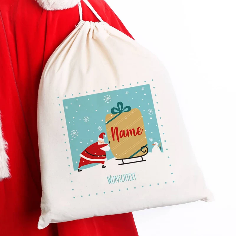 Weihnachtlicher Geschenkesack mit Name und Wunschtext