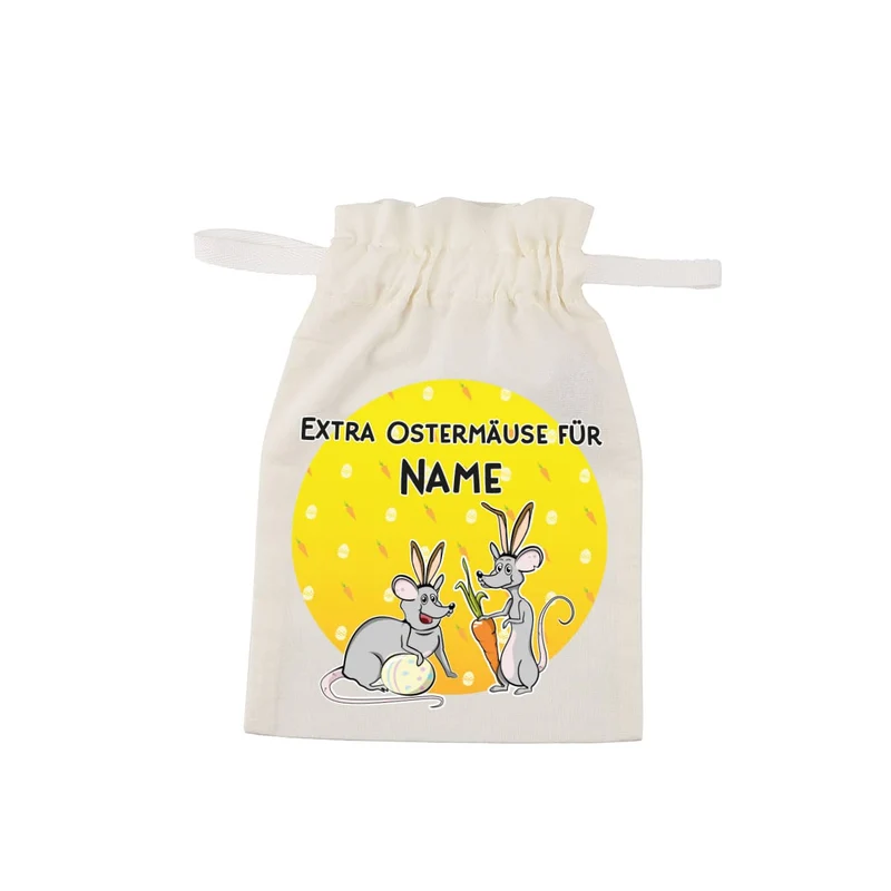 Kleiner Stoffsack "Extra Ostermäuse" mit Ihrem Wunschnamen bedruckt