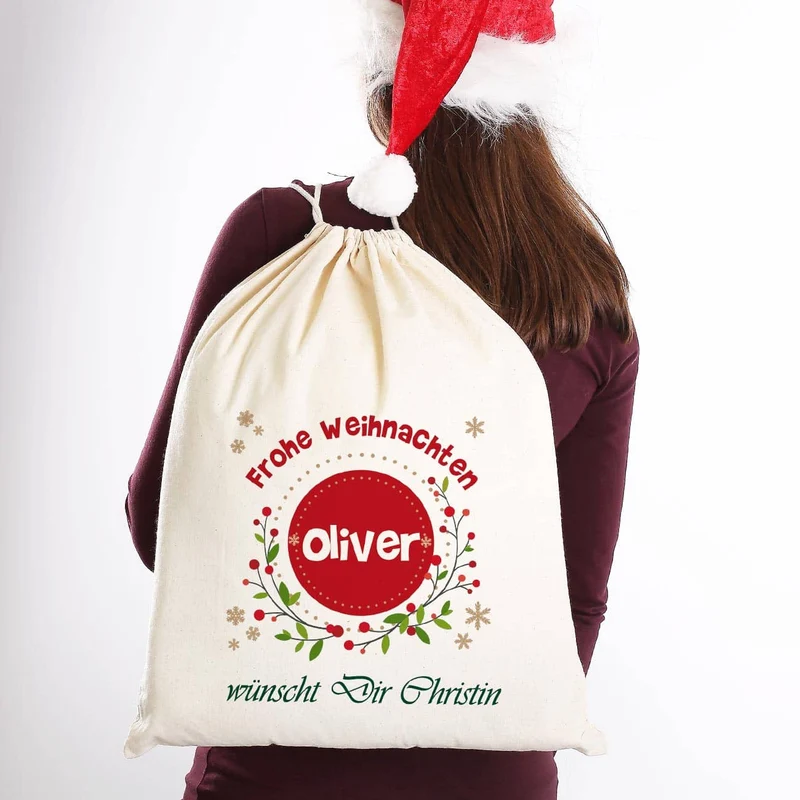 Frohe Weihnachten - Geschenkesack mit Name und Wunschtext