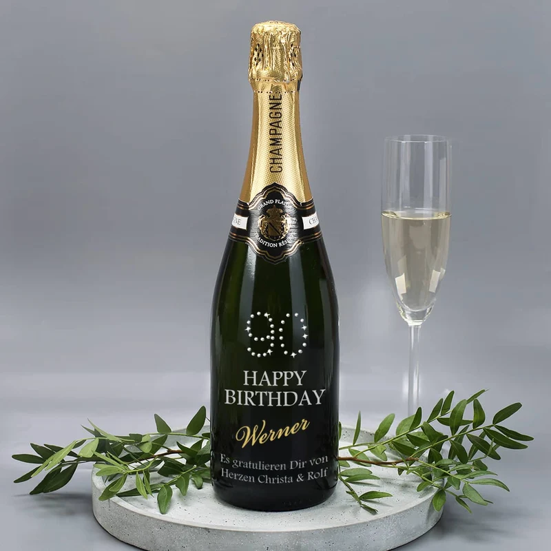 Gravierter Champagner zum 90. MADE WITH SWAROVSKI® ELEMENTS