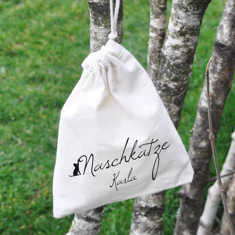 kleiner Jutesack für Naschkatzen mit Wunschname
