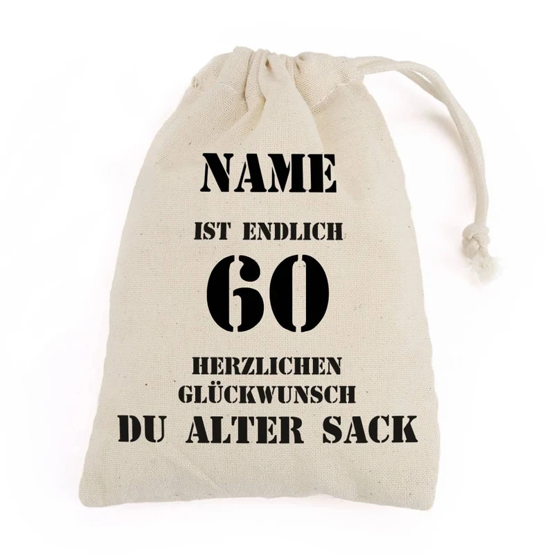 personalisierter Zuziehbeutel zum 60. Geburtstag des alten Sacks