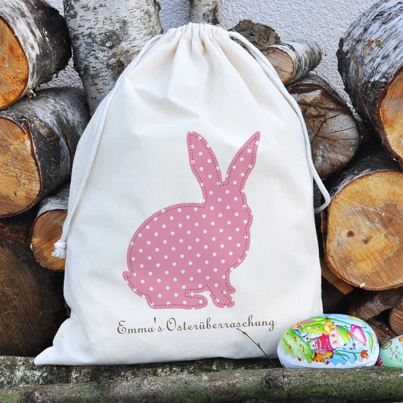 Oster-Geschenksack mit Hase und Wunschtext