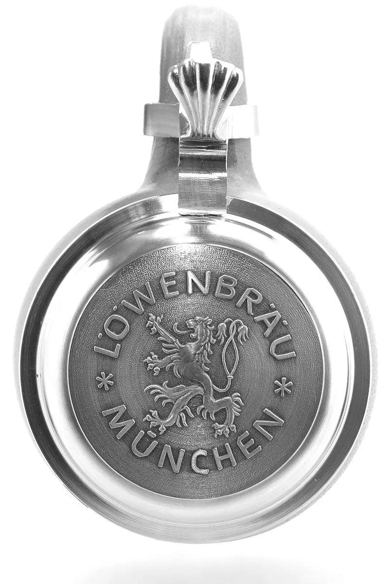 Steinkrug "Löwenbräu" salzglasiert mit Zinndeckel