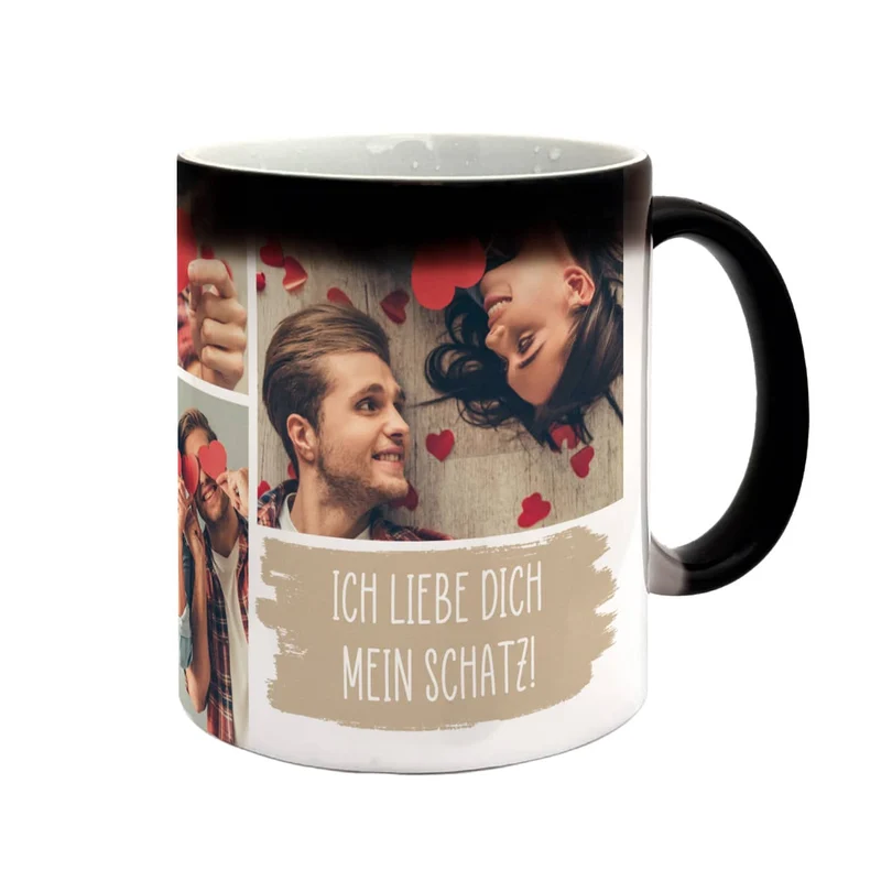 Magic Tasse mit 4 Fotos und Wunschtext