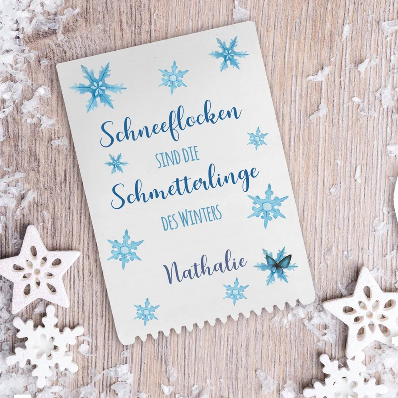 Eiskratzer mit Schneeflockenmotiv und Wunschnamen