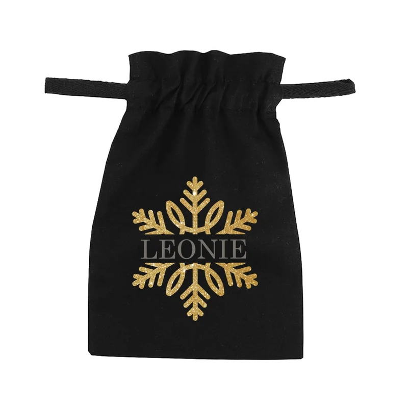 Kleiner Geschenksack zu Weihnachten mit Schneeflocke und Name bedruckt, 21x14cm