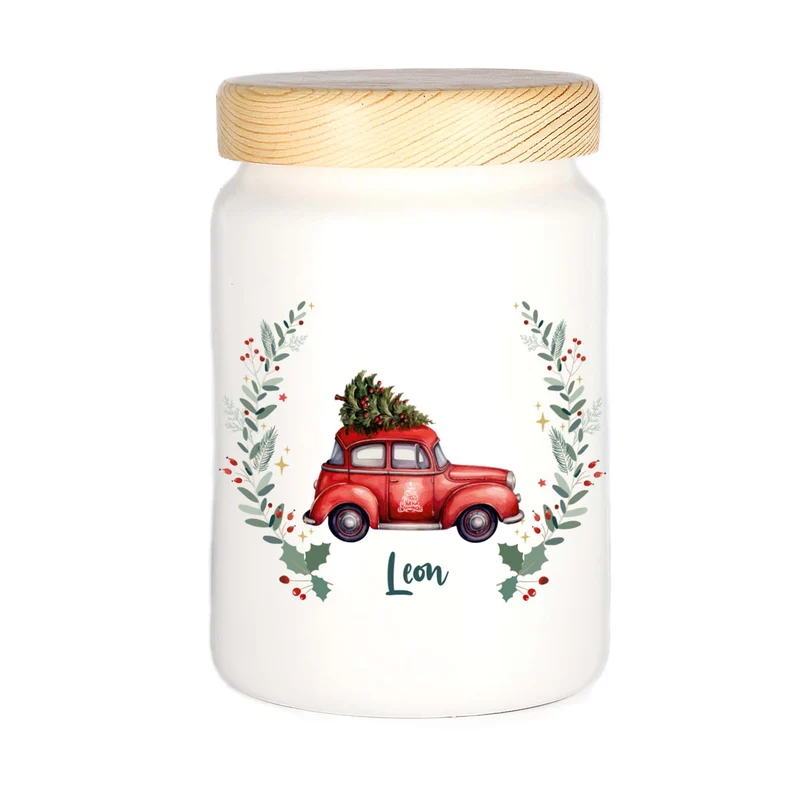 Keramikdose mit weihnachtlichem Motiv und Wunschname