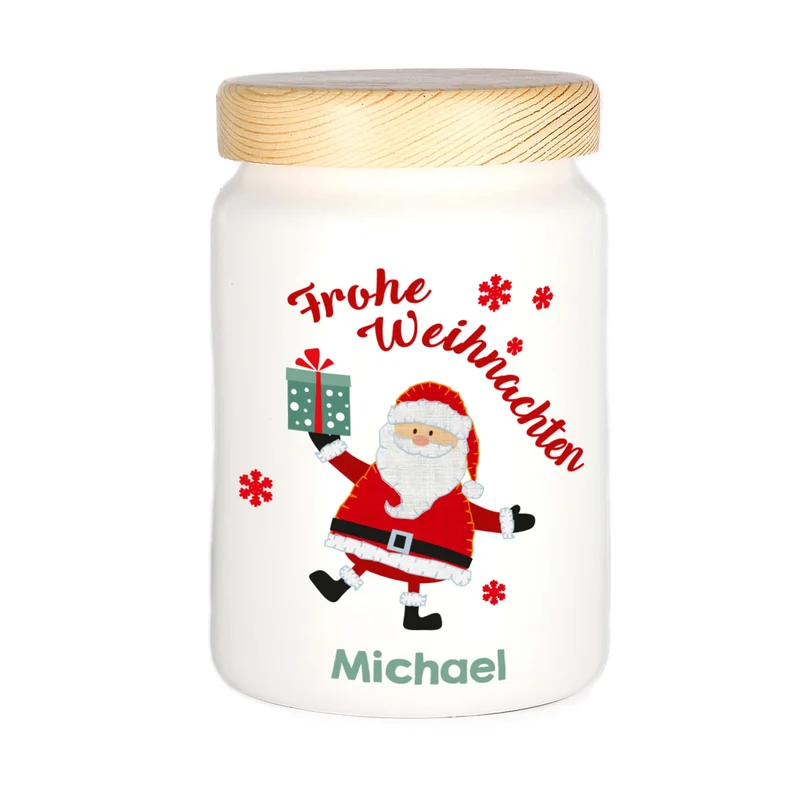 Keramikdose mit Weihnachtsmannmotiv und Personalisierung