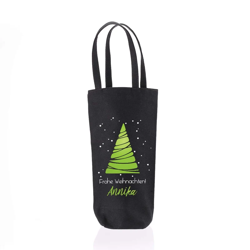 Flaschentasche mit Weihnachtsbaummotiv und Ihrem Wunschnamen bedruckt