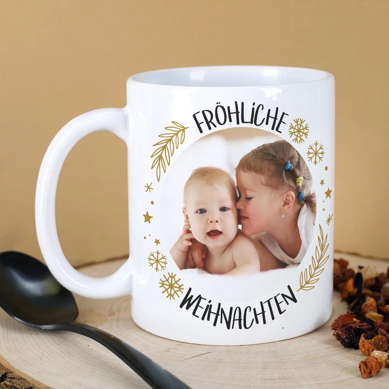 Fröhliche Weihnachten - Fototasse mit Ihrem Lieblingsbild