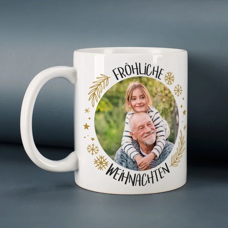 Fröhliche Weihnachten - Fototasse mit Ihrem Lieblingsbild
