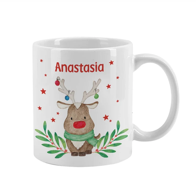Weihnachtstasse mit Rentiermotiv und Name