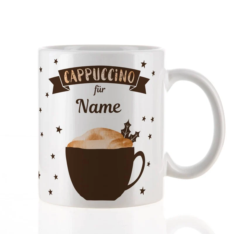 Bedruckte Tasse Winter-Cappuccino mit Name