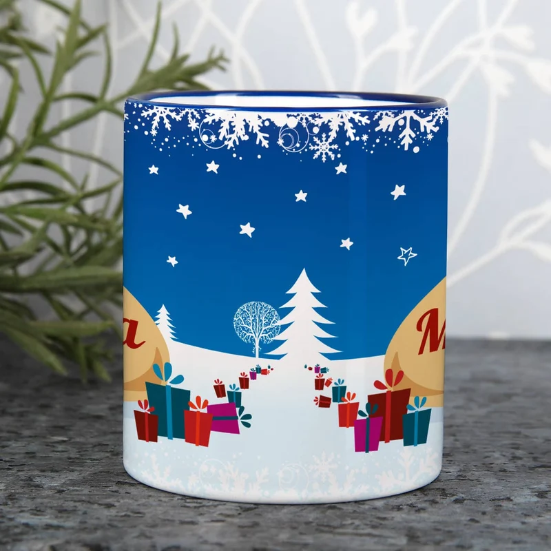 Personalisierte Weihnachtstasse mit Namen in Blau