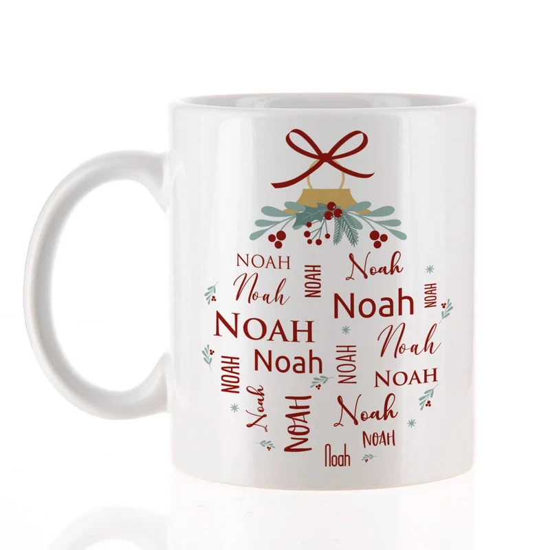 Weihnachts-Tasse mit Ihrem Namen in verschiedenen Schriftarten