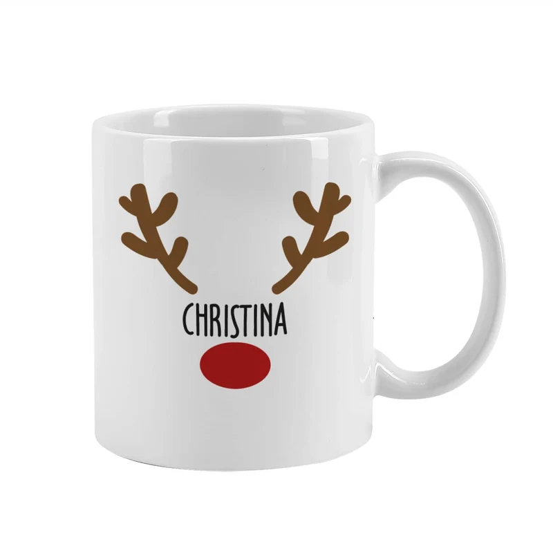 Weihnachtstasse mit Rentiernase, Geweih und Ihrem Wunschnamen