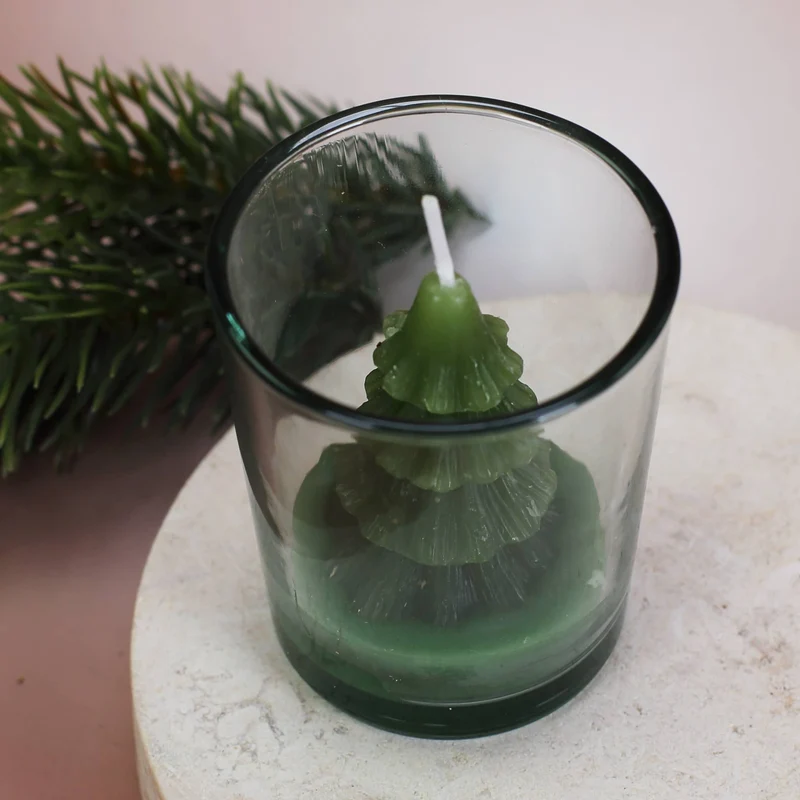 Kerze im Glas Weihnachtsbaum - weiß oder grün