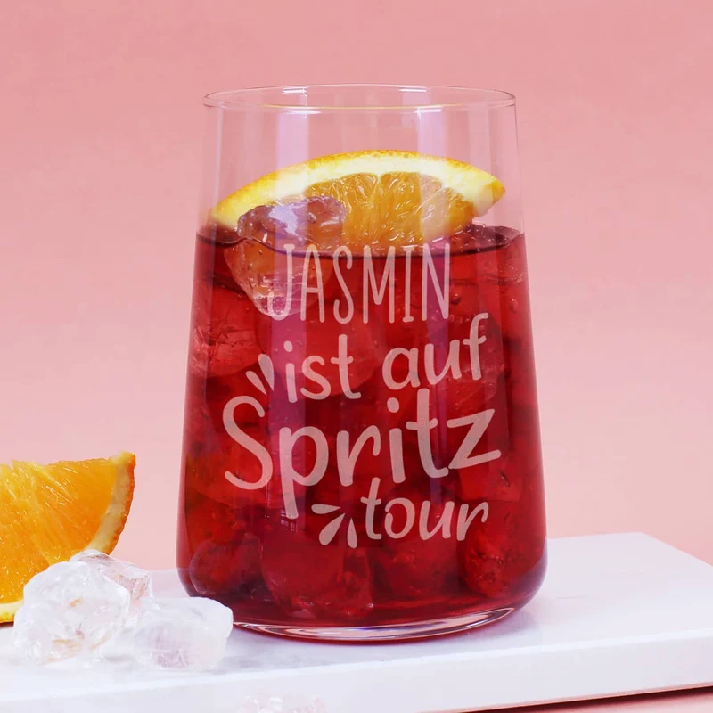 Auf Spritztour - Trinkglas mit Namensgravur