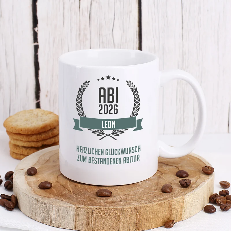 Glückwunsch-Tasse zum Abitur mit Name und Wunschtext