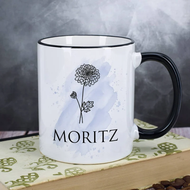 Geburtsblumen-Tasse mit Name persönlich bedruckt