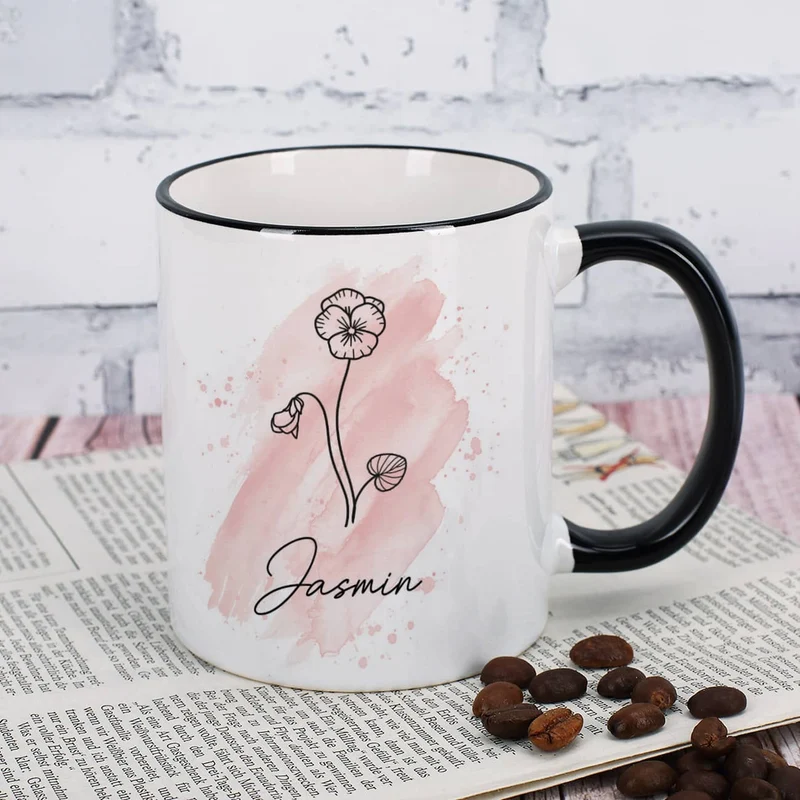 Geburtsblumen-Tasse mit Name persönlich bedruckt