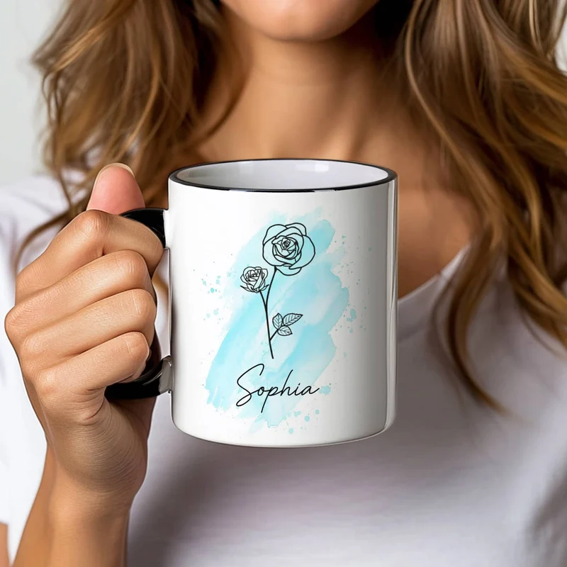 Geburtsblumen-Tasse mit Name persönlich bedruckt