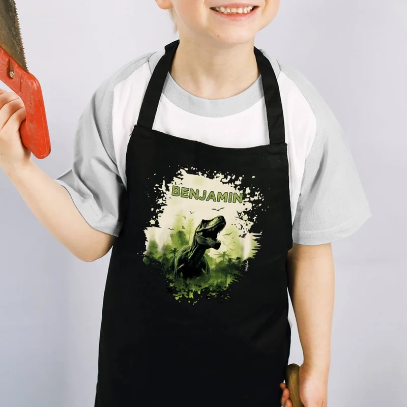 Kinderschürze mit coolem T-Rex Motiv und Name