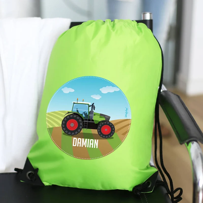 Grüner Sportbeutel mit Traktor und Name