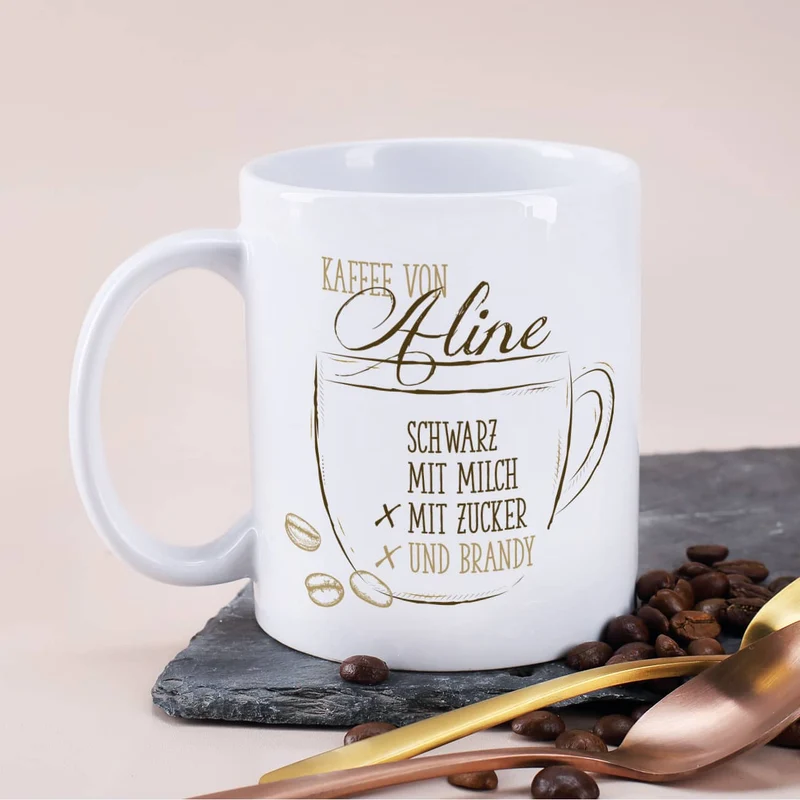 Persönliche Tasse - Kaffee schwarz, mit Milch oder Zucker