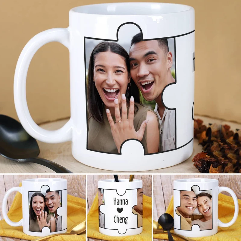 Fototasse mit Puzzleteilen und Ihren Wunschnamen