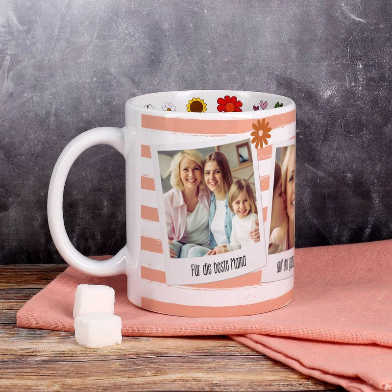 Fototasse - Best Mom - mit 3 Fotos und Texten, Innen und Außen bedruckt