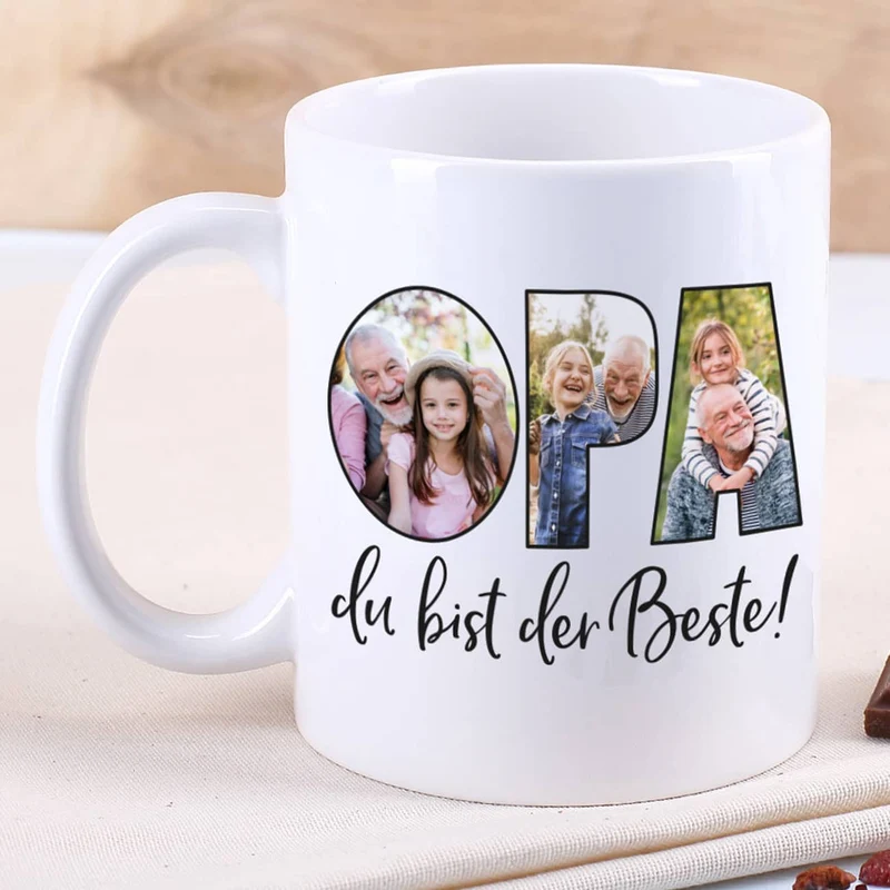 Fototasse - Opa du bist der Beste - mit 3 Wunschbildern