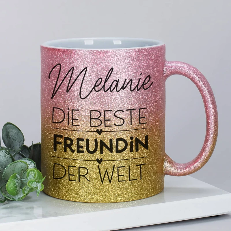 Glitzertasse für die beste Freundin, Kollegin oder Schwester der Welt