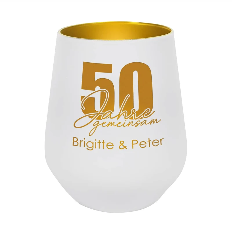Windlicht - 50 Jahre gemeinsam - in schwarz oder weiß zur Goldhochzeit
