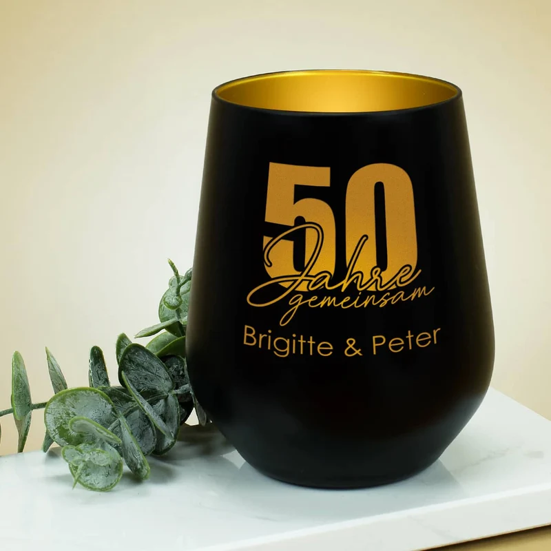 Windlicht - 50 Jahre gemeinsam - in schwarz oder weiß zur Goldhochzeit