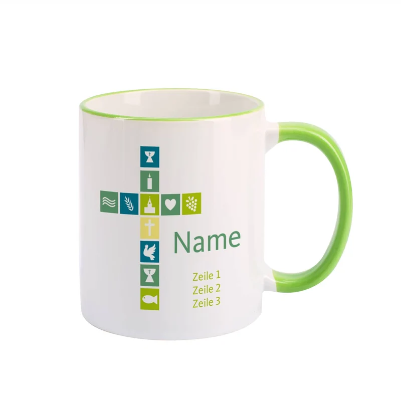 Tasse für kirchliche Anlässe mit Kreuz und Name